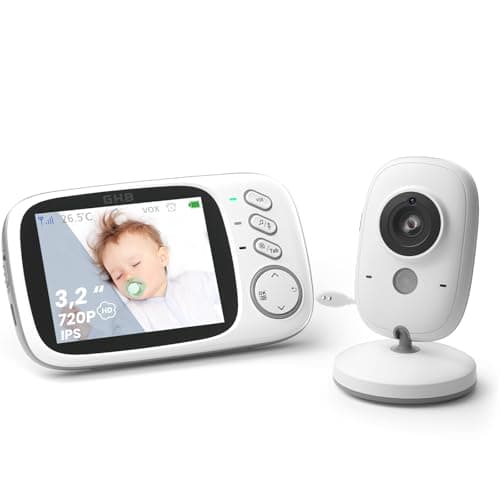 GHB Camara Vigilancia Bebe Vigilabebes con Camara con Pantalla 3.2" HD Vigilabebes VOX, Visión Nocturna, Despertador, Comunicación Bidirecciona Escucha Bebes
