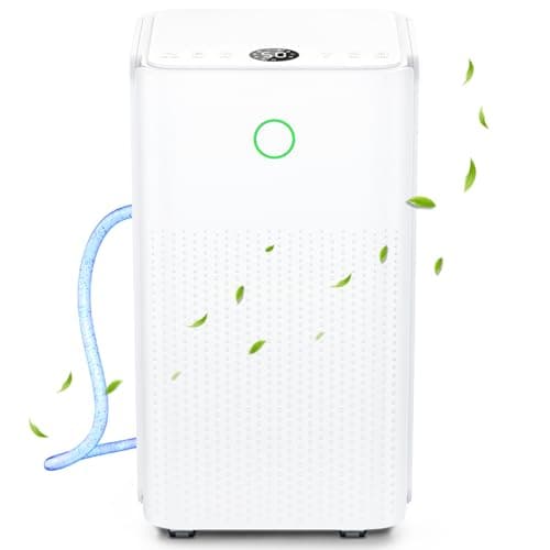 Deshumidificador Electrico 12L/24H, Deshumidificadores Silencioso con Ruedas y Asa, 3 Modos, Temporizador 24H, Tubo de Drenaje Drenaje Continuo, Control de Humedad - Ideal para Casa/Apartamento/Sótano