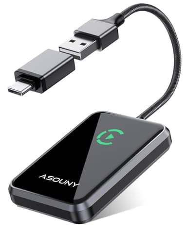 ASOUNY Adaptador Wireless CarPlay 2025 – Convierte CarPlay con Cable en CarPlay inalámbrico, Plug & Play, Compatible con Coches Fabricados Desde 2017 y iPhone 6+ (iOS 10+) (Gris)