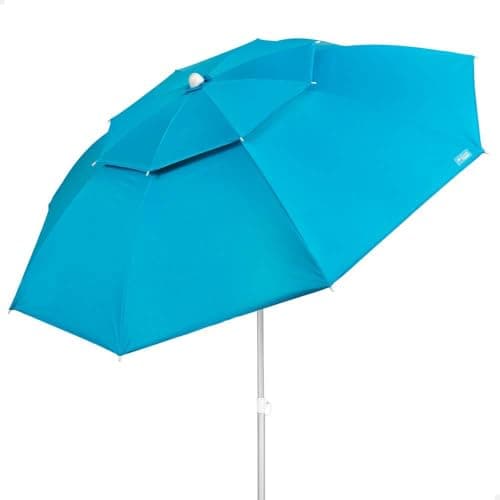 AKTIVE Sombrilla playa antiviento, 200 cm, fabricada de poliéster y aluminio, con 8 varillas fibra de vidrio, efecto chimenea, 3 niveles resistencia al viento, ajustable e inclinable, (62329)