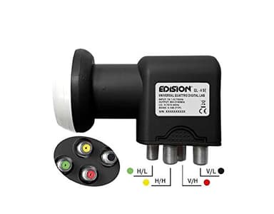 Edision LNB QL-4 Quattro SE, para conectar 1 satélite Exclusivamente a Multiswitch, Cada Salida de polaridad para facilitar la conexión, Negro