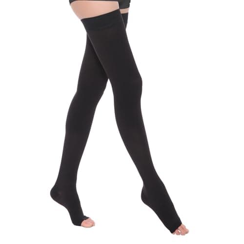 ACWOO Medias de Compresión con la Punta Abierta, 23-32 mmHg Clase 2 Calcetines de Compresión con Punta Abierta el Muslo, Calcetines Compresivos sin Puntera, para Venas Varicosas, Hinchazón, Edema