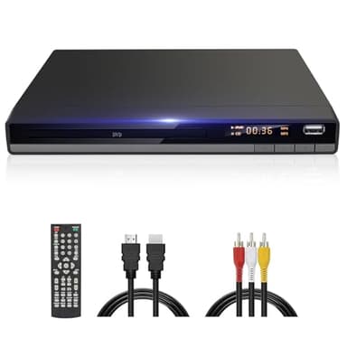DVD-168 Reproductor de DVD HD, Reproductor de CD y DVD Sin Región para TV, Escalado a 1080P, Entrada USB, Cable de Salida HDMI y RCA Incluido, PAL NTSC Integrado, Compatible con Discos DVD CD