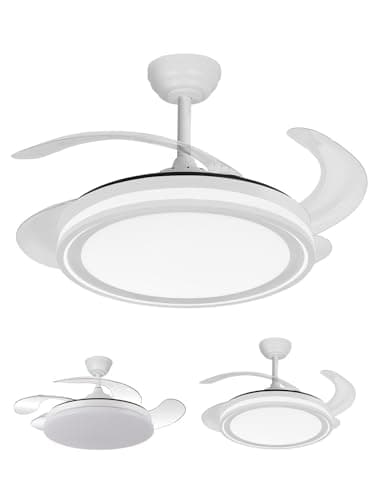 JARDIN202 - Ventilador de Techo LED con 4 Aspas 3500-4000-6500K Temporizador, 6 Velocidades, Aspas retráctiles | Tarifa (Blanco)