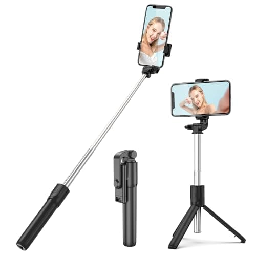 H.May Palo Selfie, Trípode Extensible para Teléfono con Control Remoto, Palo Selfie Trípode Reforzado Estable Compatible con iPhone y Android, Vlogueo, Transmisión, TikTok, Youtube, Negro