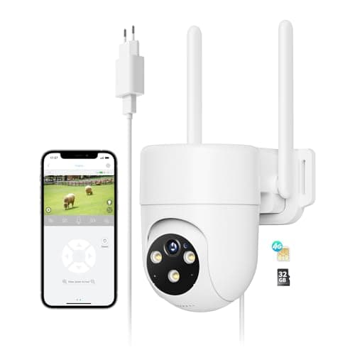 NUASI 4G LTE Cámara Vigilancia Exterior con Tarjeta SIM, 360° PTZ Cámara IP con Detección Humana AI e Visión Nocturna Colorida, Audio Bidireccional e Grabación 24/7 Avec Tarjeta 32GB