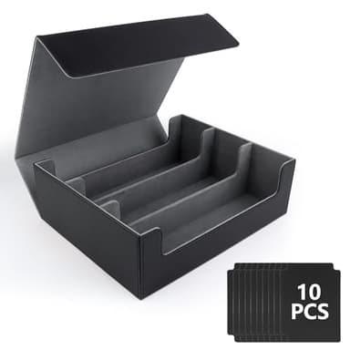 NVIYAM Caja Cartas Magic The Gathering+10 Espaciador,Deck Box para 1800+ Cartas Con Compartimento,Soporte magnético para baraja de cartas TCG MTG YGO de PU para Cartas de Magic Commander(Negro)