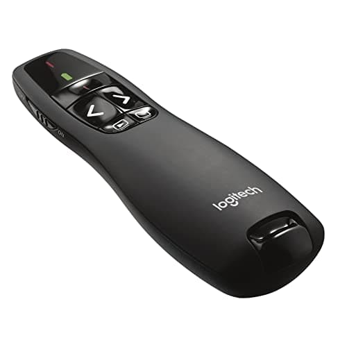 Logitech R400 Presentador Inalámbrico con Receptor USB, Puntero Láser Digital Rojo, Distancia de 15 Metros, 6 Botones, Controles Intuitivos, Indicador de Batería, Compatible con PC, Negro