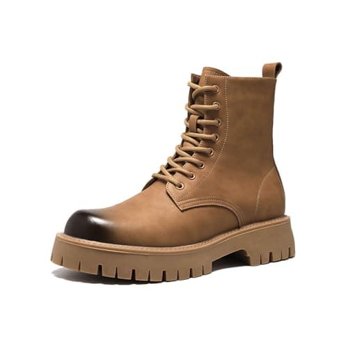 MANLADUO Botas altas de cuero para hombre, estilo británico, con cremallera, inspiradas en ropa de trabajo vintage americana, Amarillo, 43 EU
