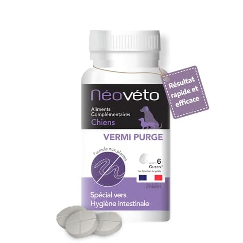 Néovéto DESPARASITANTE Antiparasitario Interno, Ingredientes Activos autorizados por los Servicios Veterinarios Franceses, Comprimidos Naturales apetitosos para Perros Fácil de administrar.