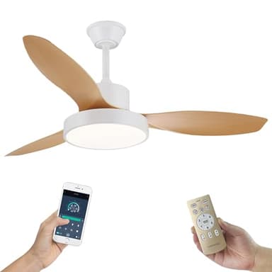 Ventilador de Techo con Luz LED y Aspas Reversibles - Diseño Premium, Silencioso con Mando a Distancia y Temporizador - Funcion Verano e Invierno y 3 Temperaturas de Luz LED (Madera, L (120 cm))