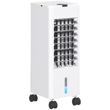 HOMCOM Climatizador Evaporativo 3 en 1 Aire Acondicionado Portátil 60W Depósito de 3,8 L con 3 Velocidades Temporizador hasta 12H Oscilación de 60º Mando a Distancia Blanco