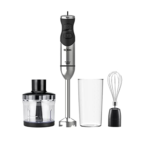 Solac BA5611 Pro 1500 Chef - Batidora de mano, 1500W, batidora de varilla anti salpicaduras, varias velocidades, función turbo, incluye set accesorios, 4 cuchillas INOX, ergonómica, acero inoxidable