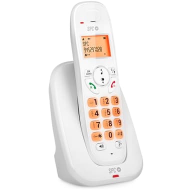 SPC Kairo - Teléfono Fijo inalámbrico, Teclas y Pantalla iluminadas, identificación de Llamadas, compatibilidad Gap, Modo Eco, Bloqueo de Llamadas, Manos Libres, Agenda para 30 contactos - Blanco