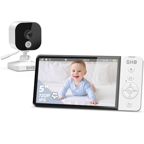 GHB Camara Vigilancia Bebe 5" 720P HD 5000mAh Vigilabebes con Camara con Pantalla IPS, Visión Nocturna, Comunicación Bidirecciona Escucha Bebes