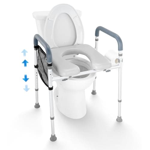 VEVOR Asiento Elevador para Inodoro Altura Ajustable 49-64 cm 7 Niveles Asiento Elevado Universal para Inodoro Carga 158,7 kg Estructura Acolchada de Aluminio, para Ancianos, Discapacitados, Pacientes