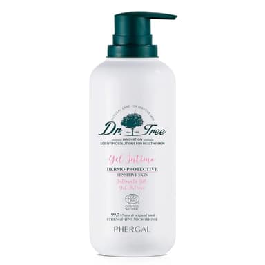 Dr. Tree Gel Intimo Dermoprotector Hipoalergénico, Higiene e Hidratación ECO, Restaura Flora, Elimina el Olor y Calma los Picores, Sin Sulfatos SLE, SLS, Sin parabenos, Sin siliconas, 400 ml