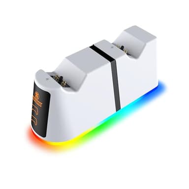 AKUMA Cyber V01 - Estación de Carga para mandos PS5 - Cargador Mando PS5 DualSense & DualSense Edge - Carga rápida y 10 Modos de luz RGB - Blanco