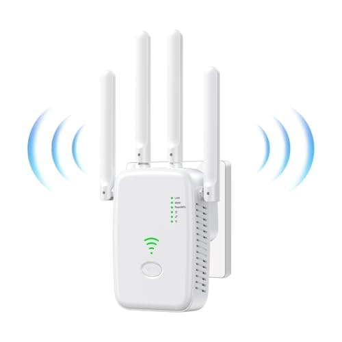 2025 Nuevo Repetidor WiFi, Amplificador Extensor WiFi con 2 Puertos ethernet, 4 Antenas, Modo Repetidor/Router/Ap, Extensor WiFi para Casa/Oficina, fácil instalación acción