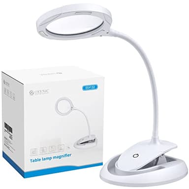 eSynic Lámpara de Aumento de 5X 10X LED Recargable Lupa Lámpara con Abrazada de Metal Lente de Lupa de Vidrio Óptico Iluminado y 3 Configuraciones de Luz Ajustable para Leer, Hobbies, Manualidades