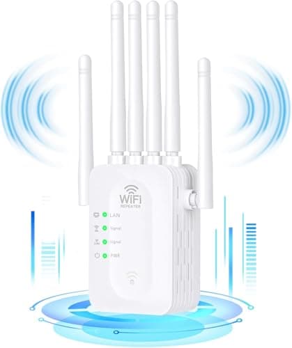 Repetidor WiFi,WiFi Extender Amplificador señal WiFi,Repetidor WiFi Largo Alcance,6 Antenas,2 Puertos LAN,Cobertura Total de 360°,Cobertura de hasta 11800Sq.para Oficinas Y hogares (Blanco)
