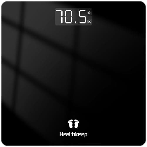 Báscula de baño digital con pantalla LED, Balanza de precisión para peso corporal, Máximo 180 kg / 400 lbs, Step-on Technology, Diseño fino, Negro