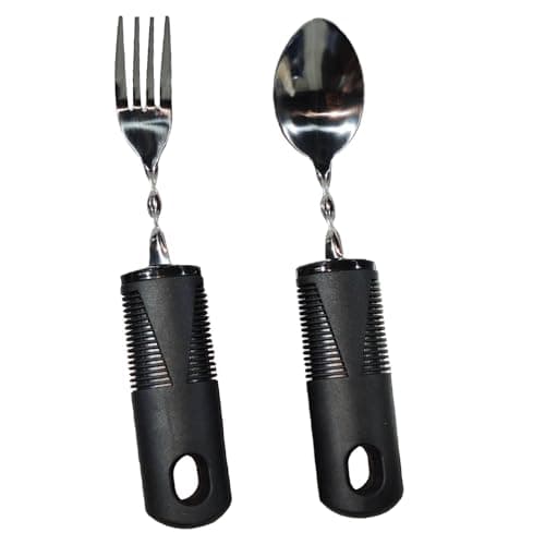 Cubiertos de Parkinson, cubiertos para personas mayores, ayudas de Parkinson para la artritis Parkinson, ayudas para discapacitados, con mango grueso, fácil de agarrar, se puede doblar y utilizar -