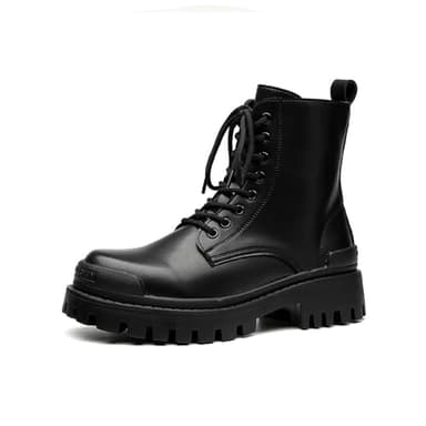 MANLADUO Botas Oxford británicas vintage de caña alta para hombre con suela gruesa, cremallera lateral y estilo clásico Derby, inspiradas en motocicletas, Negro -, 41.5 EU
