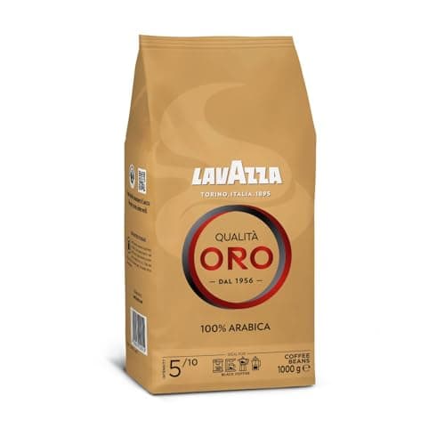 Lavazza, Qualità Oro, Café en Grano Natural, Ideal para la Máquina de Café Espresso, con Notas Aromáticas de Frutas y Flores, 100% Arábica, Intensidad 5, Tueste Medio, Paquete de 1 kg