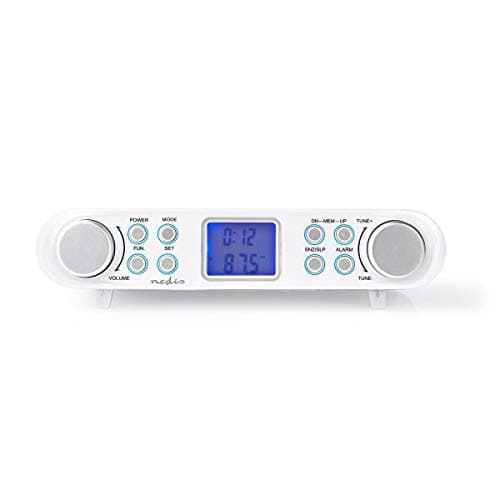 NEDIS Radio FM para Cocina, Radio FM, 30 emisoras preestablecidas, Pantalla con regulador automático, Color Blanco, Plateado y Blanco, 1,40 m, RDFM4000WT