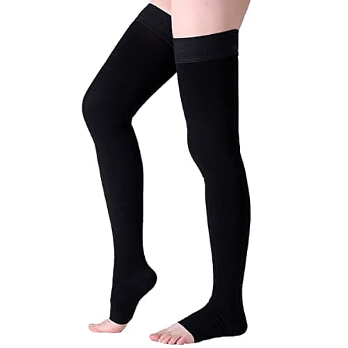Wallfire Compresión Muslo Medias altas 23-32-mmHg Ayuda de alivio Prevenga la vena varicosa (Color : Black, Size : S)