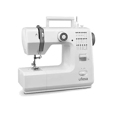 Ufesa SW2002 Deluxe Máquina de Coser con 20 Puntadas, 2 Velocidades, Luz de Costura, Pedal/Interruptor Manual, 12V de Potencia Plástico Blanco / Gris