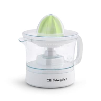 Orbegozo EP 1510, Exprimidor electrico, función automatica de arranque y parada, 25 W, capacidad 0,5 L, apta lavavajillas, 2 conos desmontables, color blanco