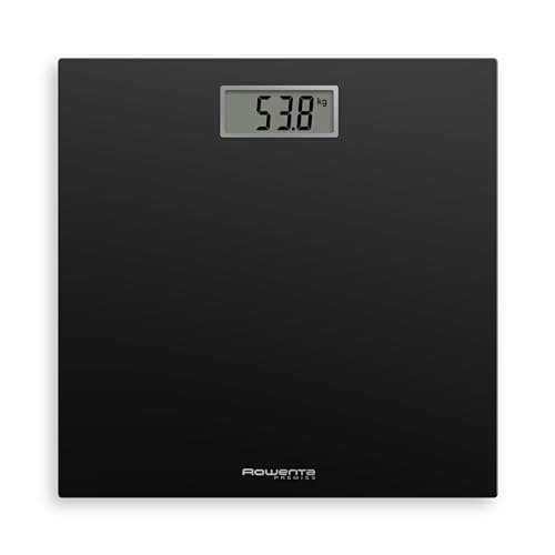 Rowenta BS1400 Premiss - Báscula de baño con Pantalla LCD, diseño fino de 2cm de alto, hasta 150 kg y 100 gr precisión, encendido y apagado automático, Negro