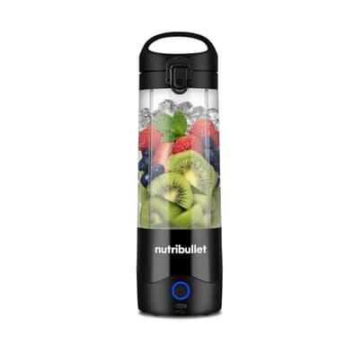 nutribullet Batidora portátil en color negro, potente hoja extractora, taza de 475 ml, tapa para llevar, cable de carga USB-C y guía del usuario (idioma español no garantizado), ofrece más de 15