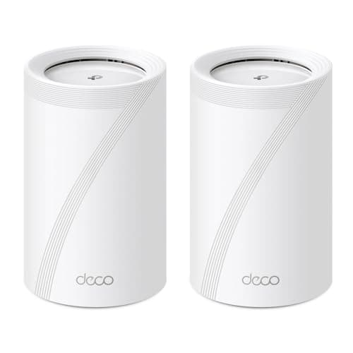 TP-Link Deco BE65(2-Pack) Wi-Fi 7 Mesh WLAN Set (Paquete de 3), Tribanda 5760 Mbit/s (6 GHz) + 2880 Mbit/s (5 GHz) + 574 Mbit/s (2,4 GHz), 6 transmisiones, 4 Puertos 2,5G, 1 USB 3.0