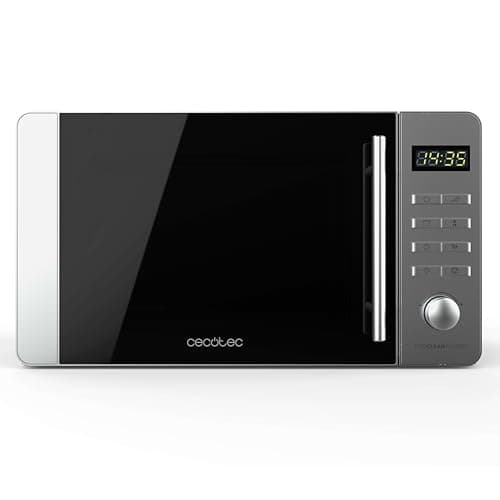 Cecotec Microondas de 20L Proclean 5010 Flatbed. Inox Potencia de 700W, 8 Programas, Diseño Compacto, Interior Cerámico, Temporizador 60 Min, Tecnología 3Dwave, detalles Metalizados