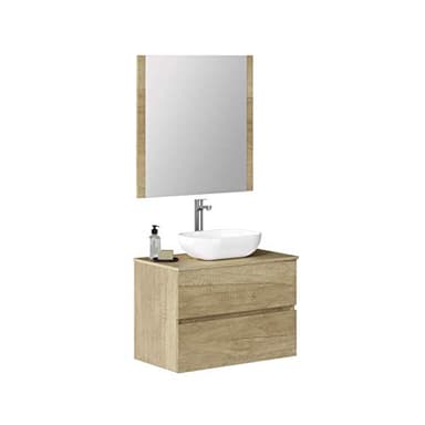 Baikal Mueble de Baño Onyx. Mueble MONTADO, Mueble 2 cajones. Mueble Baño con Lavabo. Mueble Suspendido. Armario de Pared. Lavabo Cerámico. Incluye Espejo. 70cm Nature.