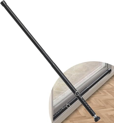 Barra de seguridad para puerta corredera, 44 – 128 cm, ajustable, con cerradura, con puntas de goma, diámetro de 2,5 cm, barra de seguridad para ventana para casa y apartamento, color negro, 1 unidad