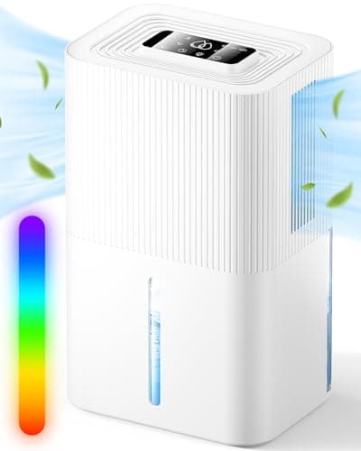 Deshumidificador 2700ml, Deshumidificador eléctrico, Deshumidificador de habitaciones silencioso con apagado automático, temporizador 6-8-10H, modo sleep, luz nocturna de 7 colores, portátil, baño