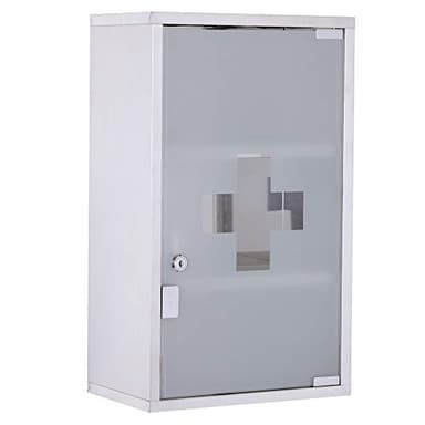 HOMCOM Botiquín de Pared Botiquín de Primeros Auxilios de Acero Inoxidable con 2 Estantes para Casa Hogar 50x30x18 cm Transparente