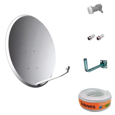 CABLEPELADO - Kit Antena parabólica 60cm | Soporte Pared | Rollo 20m | LNB Universal