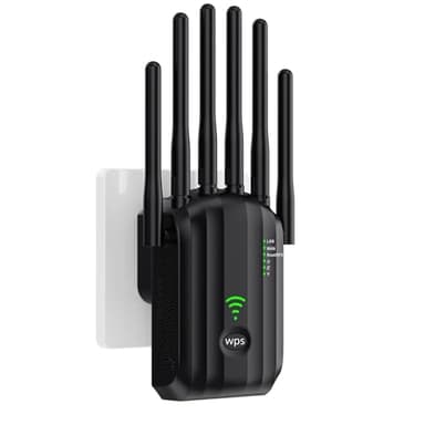 Repetidor WiFi, Potente Amplificador de Señal WiFi, 6 Antenas, 2 Puertos LAN, Extensor WiFi/Router/Repetidor/Ap Modo, Amplificador WiFi Que Cubre 1200Pies Cuadrados para Casa y Oficina