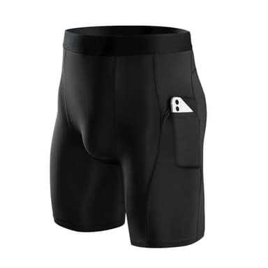 Niksa 1 Piezas Mallas Running Hombre Cortas Pantalones Cortos Compresión Básica Hombre Pantalones Cortos Entrenamiento con Bolsillo para Celular Secado Rápido Transpirable Pantalones Cortos, Negro, L