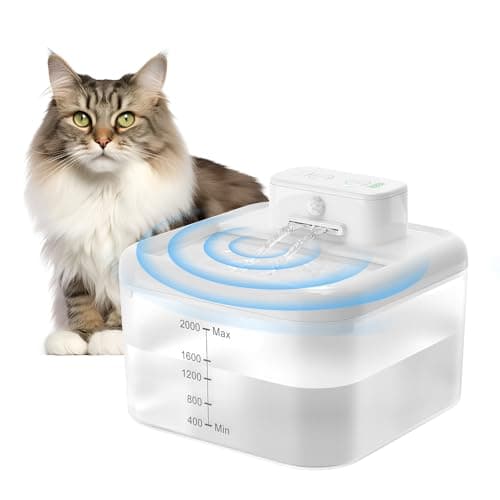 RUXAN Fuente para Gatos 2L 2200mAh Fuente Gatos Automatico con Sensor de Movimiento, Dispensador de Agua para Gatos Inalámbrico con Ventana de Nivel de Agua Súper Silenciosa para Gatitos y Perros