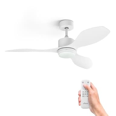 Ufesa Bután Ventilador de Techo con Luz, 30W, 6 Velocidades, Ultra Silencioso, 3 Aspas de 122cm, Función Verano - Invierno, Temporizador 8h, 3 Niveles Luz, Mando a Distancia, Blanco