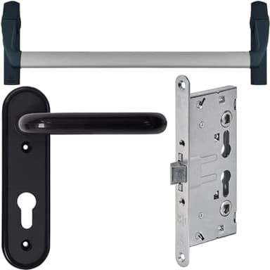 Barra de pánico con asa, cilindro pasante y cerradura de embutir para puertas cortafuegos y/o salidas de seguridad, marcado CE, EN 1125 (kit completo)