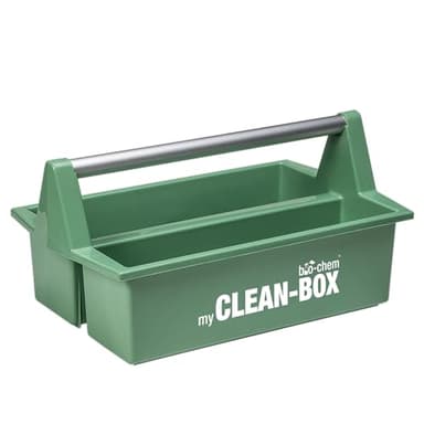 Bio-Chem - Caja de transporte para herramientas | Organizador para utensilios de limpieza | con asa de aluminio de y dos estantes abiertos | 35 x 23 x 12 cm