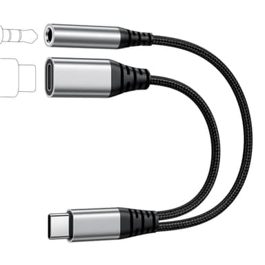 Adaptador Jack a USB C, 2 en 1 [Audio + Carga] Adaptador Auriculares USB C a Jack 3.5 mm Adaptador Mini Jack a Cable Tipo C para iPhone 15/16, Samsung Galaxy, iPad Pro y Otros Dispositivos Tipo C