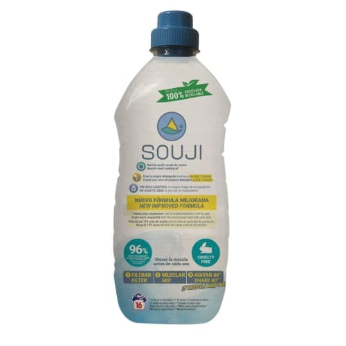 SOUJI Recicla aceite usado y haz detergente ecológico en 1 minuto, sin riesgos. Solo mezclar, agitar y listo. Múltiples usos de limpieza. innovación 100%. Botella 100% reciclada y reciclable.